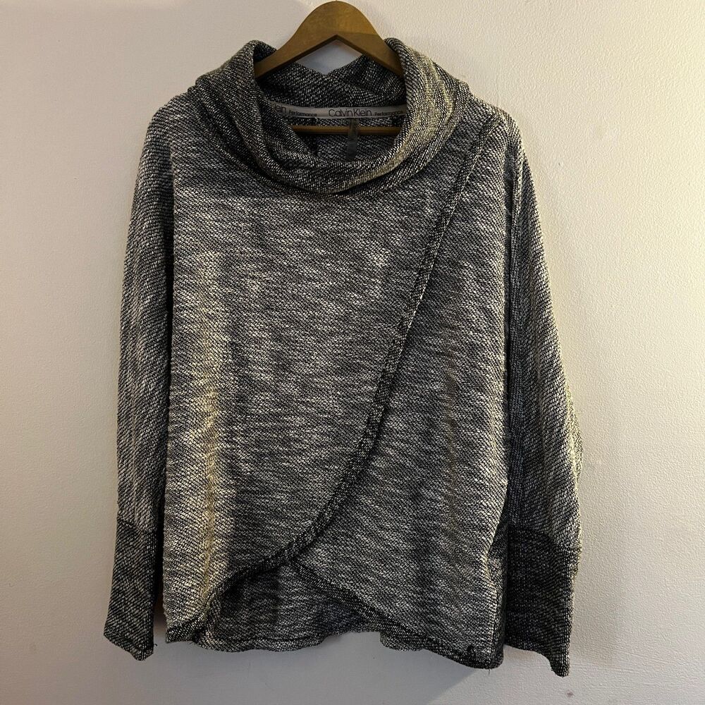 Calvin Klein Performance Cowl Neck Tulip Hem Long Sleeve Womens Large Gray